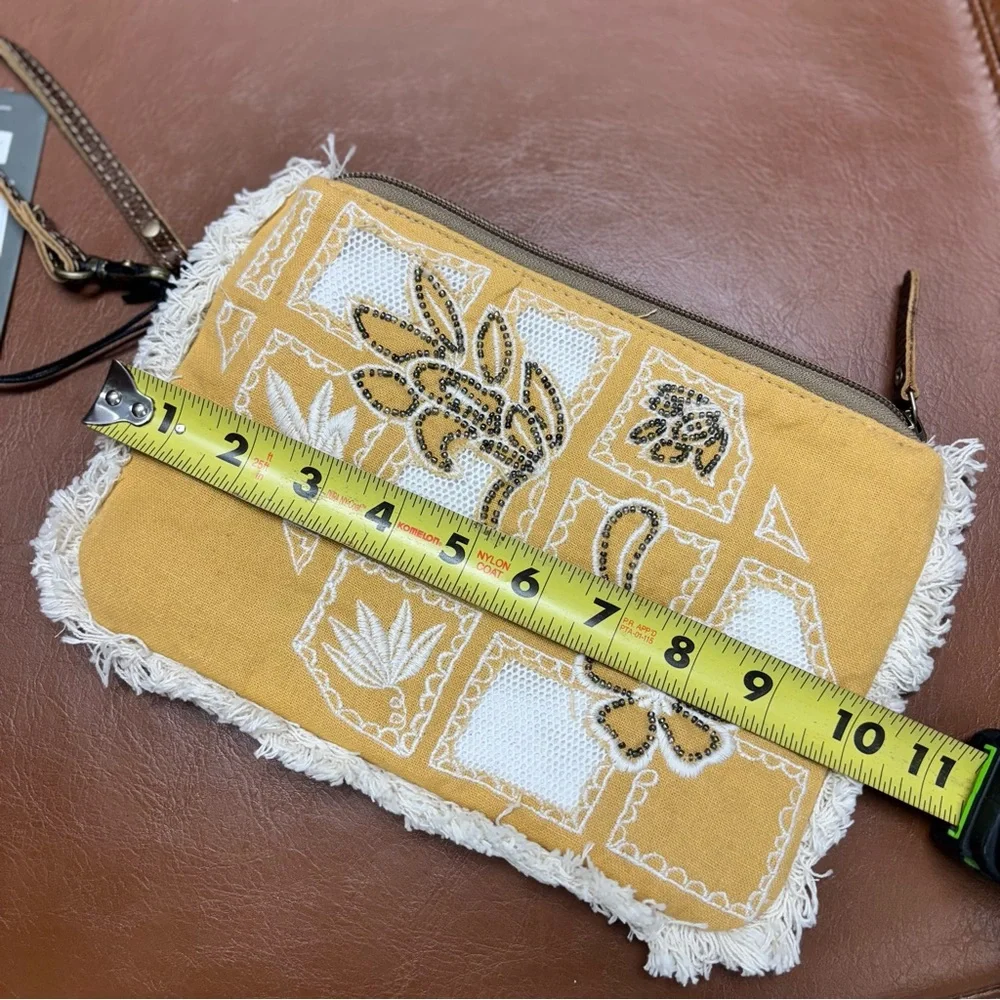 Myra Bag Amber Harvest Embroidered Pouch In Sunshine Tan Wristlet - Picture 5 of 7